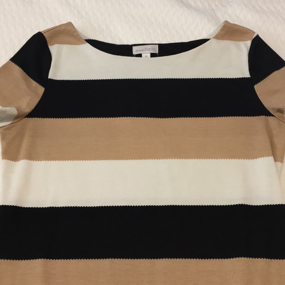 Black, tan, and white dress